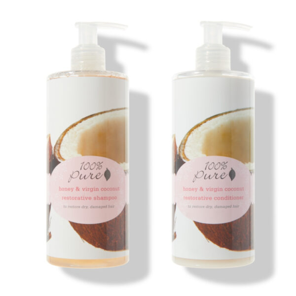 100% Pure Honey & Virgin Coconut Restorative Shampoo & Conditioner - 2x390ml